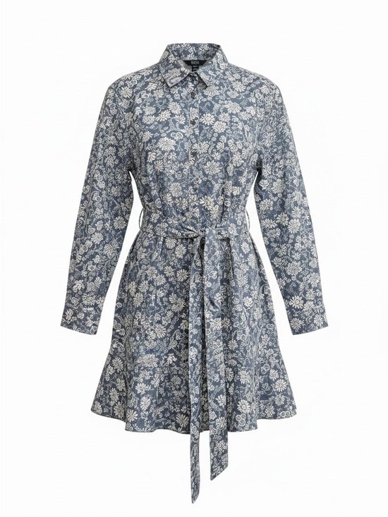 Chaps Dresses & Skirts - Blue Floral Belted Cottagecore Front Button Belted Shirt Dress Chaps Sixe XXL